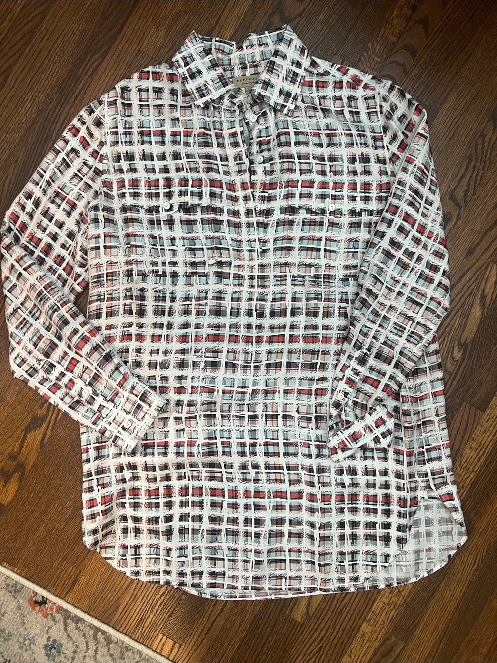 Burberry Sirens silk pocketed Button tunic in scribble check